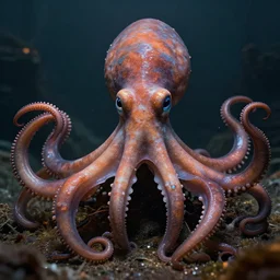 hyperrealistic dslr film still of an anthropomorphous cephalopod, stunning 8 k octane comprehensive 3 d render, inspired by sheryl luxenburg & greg rutkowski & unreal engine, perfect symmetry, dim volumetric cinematic lighting, extremely hyper - detailed, extremely lifelike attributes & lifelike texture, intricate, masterpiece, artstation, stunning