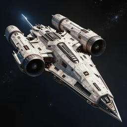 concept art of a gigantic futuristic spaceship through space by neil blevins, the ship is shaped like a spear with six huge thrusters on the back and has a brutalist and megalithic look, cinematic lighting, highly detailed, sci - fi, artstation hq