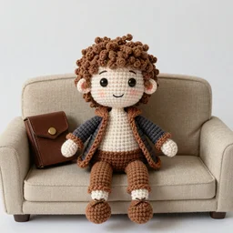 Frodo and Balrog sitting on a couch, crochet