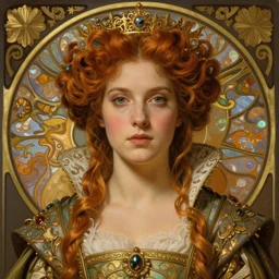 portrait, artwork by james jean, hyperdetailed realistic, beautiful medieval queen, jean delville, visionary, art nouveau, alphonse mucha