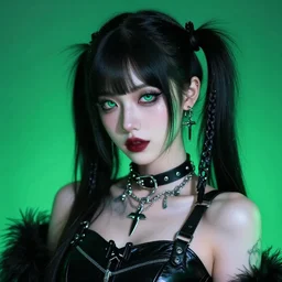 a super gorgeous cybergoth girl, green background