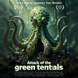 a movie poster for the film (attack of the green tentacles) by Tom Whalen