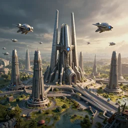 protoss structure city, protoss vehicles flying, cinematic dramatic lighting, beautiful