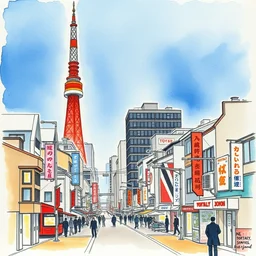 tokyo, watercolor
