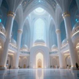 futuristic mosque interior, photorealistic, bokeh