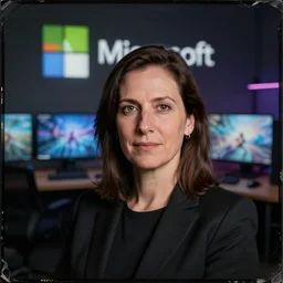 american top manager, ceo of microsoft gaming ( xbox ), a division of microsoft engaged in the development of computer games and video game consoles,, high detailed face, photograph of business lady at night volumetric wetplate, 4 k,