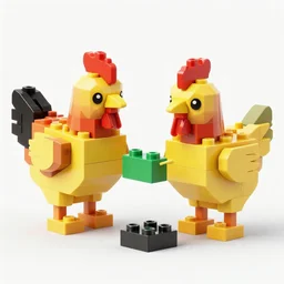 chickens with human heads playing with lego