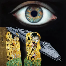 all seeing eye, concept art, exterior illustration of a starship traveling in space, cinematic, dynamic composition, jean giraud, sparth, craig mullins, gustav klimt, japanese, buddhist architecture, omni magazine, dieter rams, mecha, rule of thirds, zaha hadid, foreboding, mysticism, alphonse mucha, dark, detailed