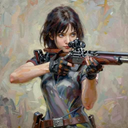 anime woman mathematician sniper, intricate oil painting by greg rutkowski, trending on artstation