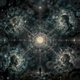 otherworldly ominous digital artwork about telepathic connexion through reflected images hallucinations and ubiquity, awkward, uncertain, muddled, denial