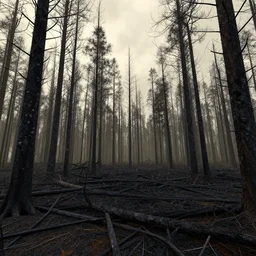 a burned lifeless forest, with burned trees, concept art, cinematic, Christian Alzmann on ArtStation, CGSociety, Unreal Engine