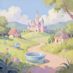 fairytale  valley landscape wonderland crossroad beauty pastel oil Aquarium