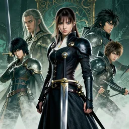 photo poster movie portrait of a noble young woman with a sword in style of game art lord of the rings banner saga ashes of gods toriyama miyazaki gantz miura kentaro photorealistic cyberpunk steampunk frank miller alex ross trending