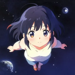 dithered portrait of a young anime girl floating in space, colorful, cute face by ilya kuvshinov, yoshinari yoh, makoto shinkai, katsura masakazu, dynamic pose, mads berg, ( kyoani ), rounded eyes, illustration, anime poster, anime visual, halftone shading