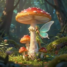 mushroom fairy goddess in the forest digital art, 4k, artstation deviantart studio lighting 80mm