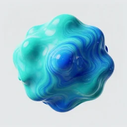 wobbling bumpy object, subsurface scattering, central composition, aqua and bright blue paint liquid or marble effect, clear background, cinema 4 d