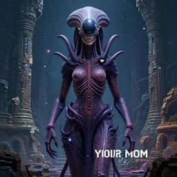 your mom is a cosmic horror by bruce brenneise and h r giger, alien ancient ruins in background, 3 d render, neosurrealism. digital concept art, pixel art, rendered in octane, trending on cgsociety, trending on artstation