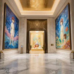 the grand magical entrance, marbme floors, art by kotaro chiba, volumetric lighting, epic composition