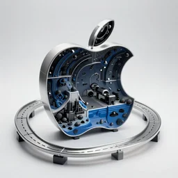 ( toy marble track ) designed by apple, studio photo, white backdrop, studio light, solid works, octane render, macro shot, in focus, dept of field, silver, blue, black design