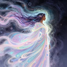 side profile, maya ali, wind sorcerer, intricate robes, gloomhaven, luminescent, colorful swirly magic ripples, pastel colors, by greg manchess, huang guangjian, gil elvgren, sachin teng, greg rutkowski, jesper ejsing, ilya kuvshinov