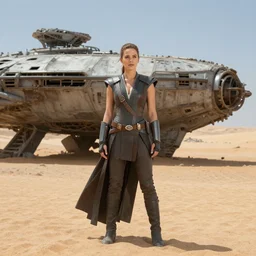 kate beckinsale wearing as rey lurk on abandoned desert ship, photography by fred palacio medium full shot still from star wars, sci fi, bladerunner, canon eos r 3, f / 3, iso 2 0 0, 1 / 1 6 0 s, 8 k, raw, unedited