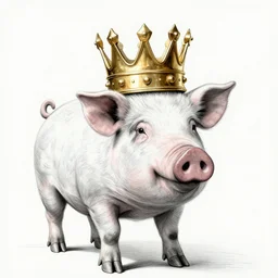 pig wearing a gold crown on it's head Shepard Fairey, zoomed out, detailed, technical drawing, sketch, inked, 8k