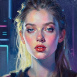 macro portrait of a synthwave style beautiful!!! female!!!, backlighting, sidelighting, futuristic, painting by lois van baarle
