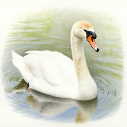 colored pencil art on paper, swan seimming in a pond, by casey weldon, highly detailed, artstation, masterpiece, award - winning, caran d'ache luminance