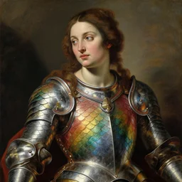 seductive saoirse ronan, wearing rainbow scales armour, oil painting by titian, hard focus