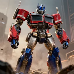 optimus prime from transformers 7 : rise of the beasts [ destroying ] a decepticon, ultra realistic 4 k unreal engine very cinematic render with ray tracing bloom ambient occlusion strong reflections depth of field fog