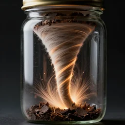 a octane render of a violent tornado inside a jar, close - up studio photo, loghting path traced, highly detailed, high quality, hyper - realistic,