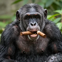 a bonobo with 23 cigars in its mouth