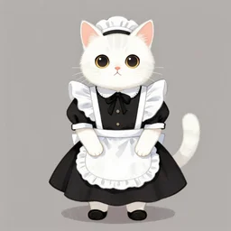 a white cat wearing a french maid outfit, illustration by henriette ronner - knip and louis wain