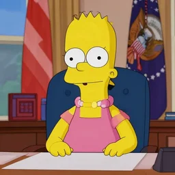 portrait photo of real life president lisa simpson in the oval office, resolute desk, photo by pete souza, close - up