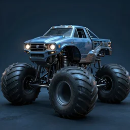 a trabant monster truck, coriolios rpg art style, full of details, dark sci - fi, cold blue colors, matte painting, artstation, 8 k, hyperrealistic, style of peter mohrbacher