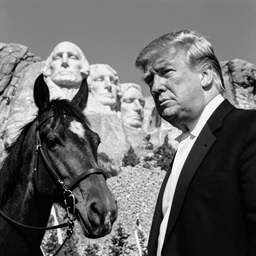 donald trump as clint eastwood squinting at high noon in the style of a clint eastwood movie, the good, horse, rushmore, the bad and the ugly, abraham lincoln, clint eastwood, steven seagal, vibe, bud spencer, donald trump, glory days, justice, american flag, patriotism, apple pie, black and white, artgerm, trending on artstation