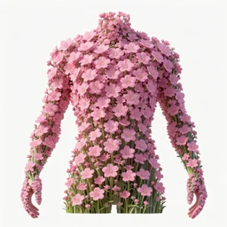 realistic photo human body made of pink wild flowers