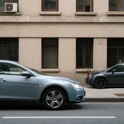 the car is near the building