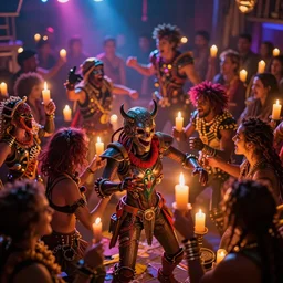 brutal mosh pit, candlelight, 8 k, ultra realistic, lens flare, atmosphere, glow, detailed, intricate, full of colour, cinematic lighting, trending on artstation, 4 k, hyperrealistic, focused, extreme details, unreal engine 5, cinematic, masterpiece