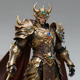 hyperrealistic rendering, epic boss fight, ornate supreme demon overlord, jewel crown, war armor battle, by art of skinner and richard corben, product photography, collectible action figure, sofubi, hottoys, storm clouds, outside, lightning