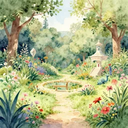 a surreal watercolor painting of a the garden of Eden