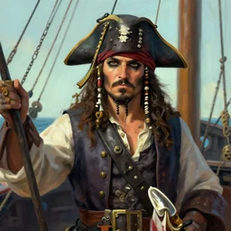 closeup of a pirate standing on his ship, digital painting, artstation, texture, by marco bucco