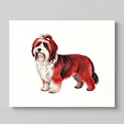 Tlingit Haida lithographic, havanese dog red and black white only, lithograph print