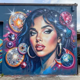 sparkle and spanglesas graffiti mural by lee, masterpiece, trending on artstation