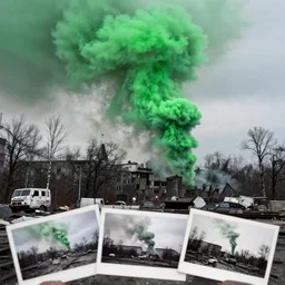 a photograph of chernobyl emitting green smoke, photographs smuggled out from the soviet union, chernobyl, bright green