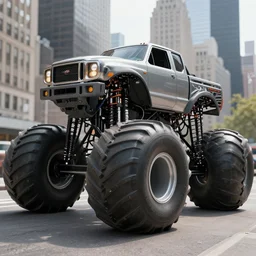 monster truck with new york in the background, hyperrealistic, detailed, cinematic, detail