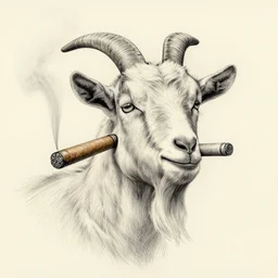 pencil sketch drawing of a goat smoking a cigar, award - winning, detailed