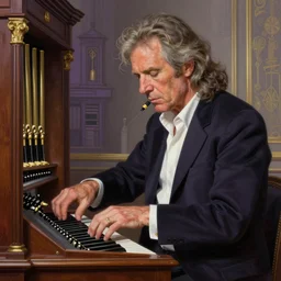 a portrait of jon lord of deep purple playing his organ, urban motifs, intricate, elegant, highly detailed, digital painting, trending on artstation, concept art, smooth sharp focus, illustration, art by artgerm and greg rutkowski