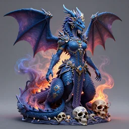 a beautiful detailed 3d matte painting of female blue dragon of the dead, by ellen jewett, by tomasz alen kopera, by Justin Gerard, ominous, magical realism, texture, intricate, ornate, royally decorated, skull, skeleton, whirling smoke, embers, radiant colors, fantasy, trending on artstation, volumetric lighting, micro details, 3d sculpture, ray tracing, 8k