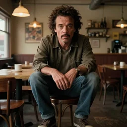 film by david lynch, twin peaks style, pulp fiction movie, highly detailed, full - body, samuel l jackson posing in cafe, perfect symmetrical eyes, 8 k resolution, digital art, hyper realistic
